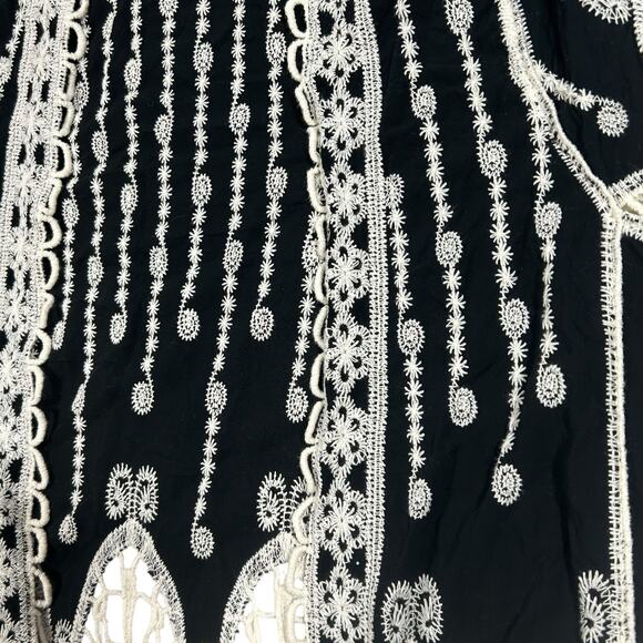 London Kaye Black Embroidered Open Front Kimono Cardigan Crochet Lace Duster - Picture 5 of 8